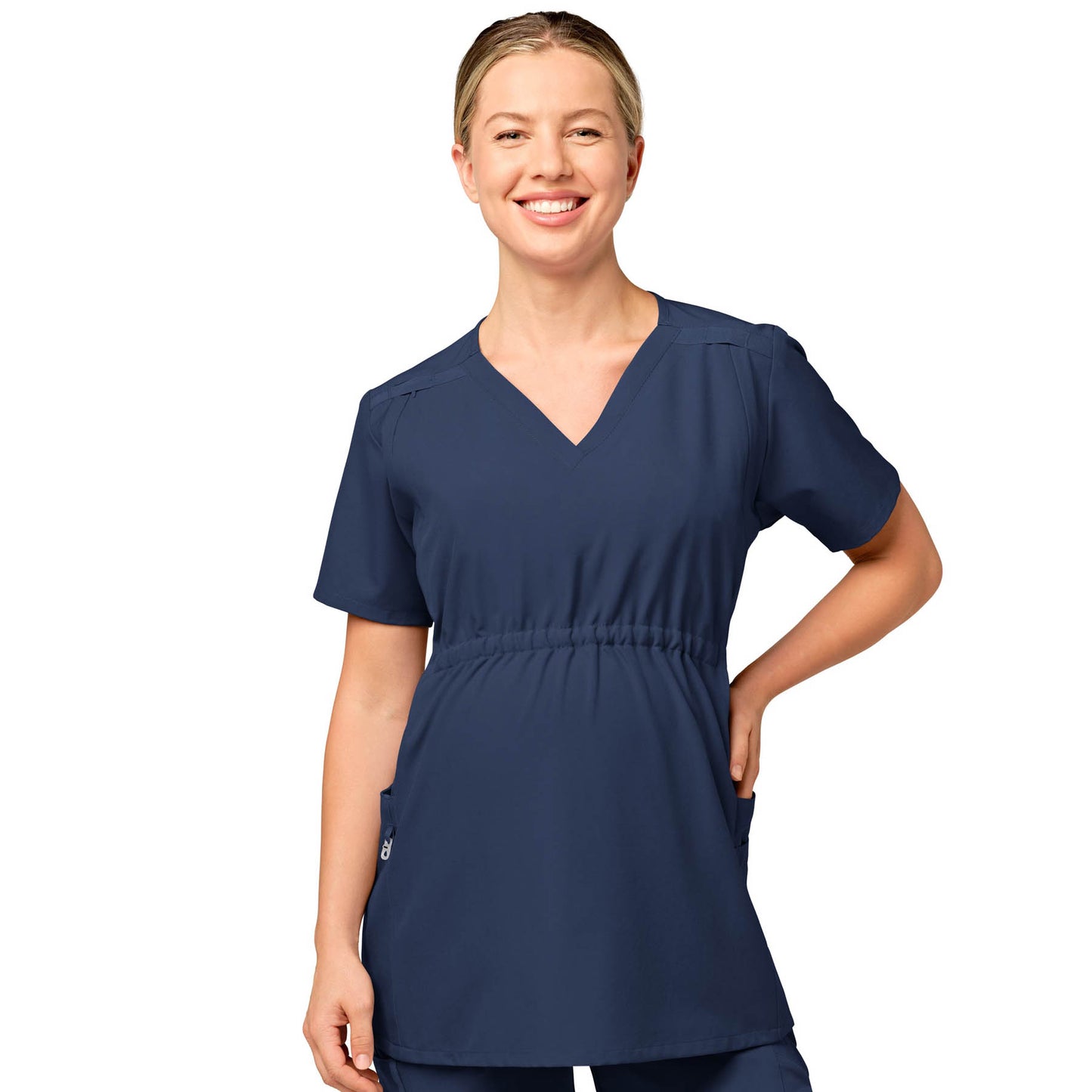 W123 4555 Maternity V-Neck Scrub Top Navy Model Image Front | Wink