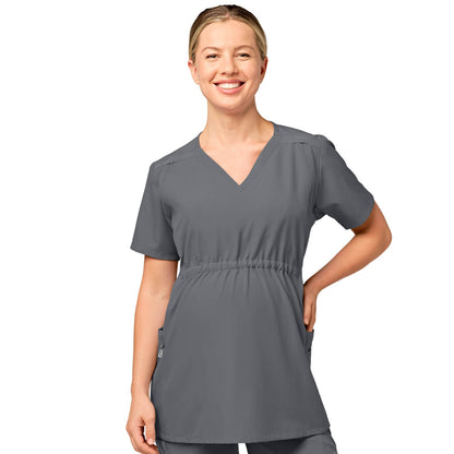 W123 4555 Maternity V-Neck Scrub Top Pewter Model Image Front | Wink