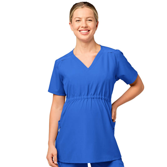 W123 4555 Maternity V-Neck Scrub Top Royal Model Image Front | Wink