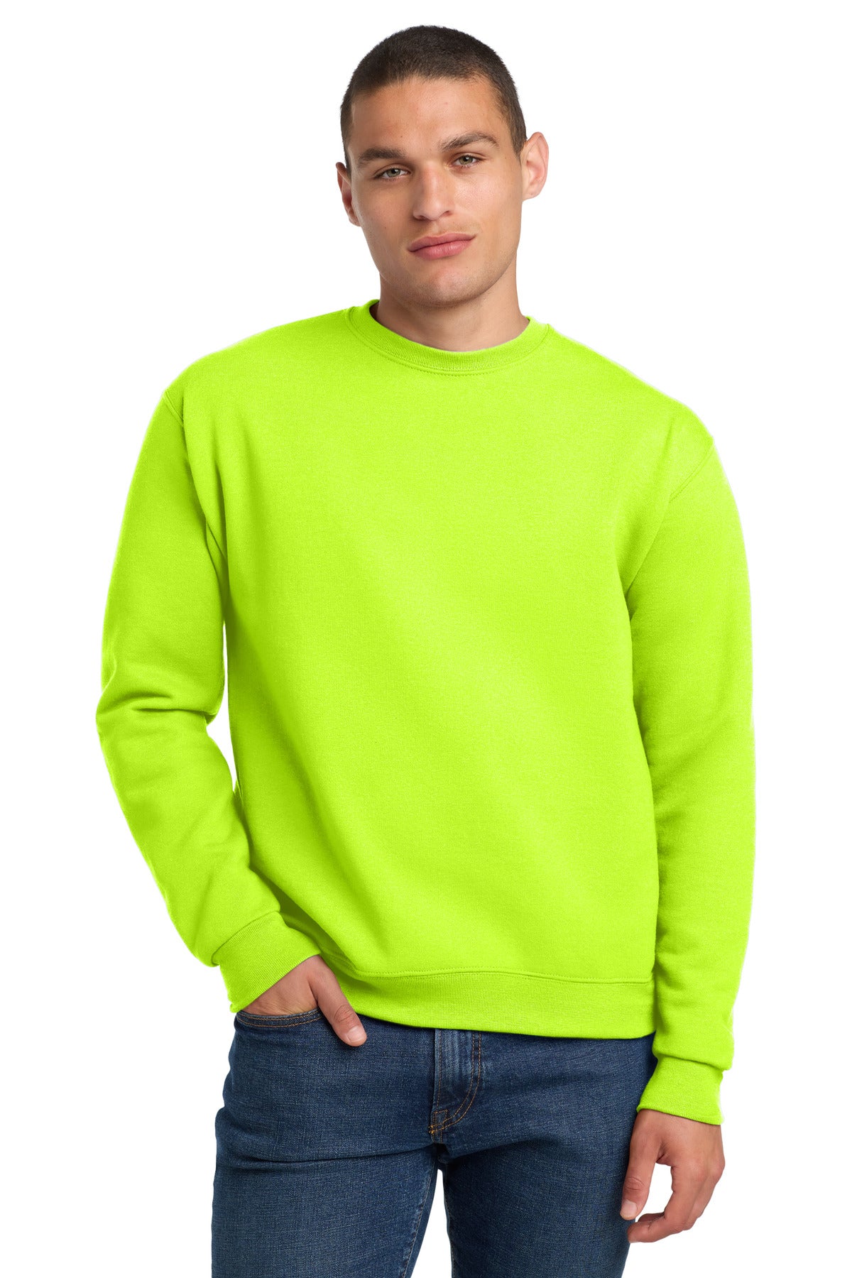 Jerzees Super Sweats NuBlend Crewneck Sweatshirt.  4662M Safety Green
