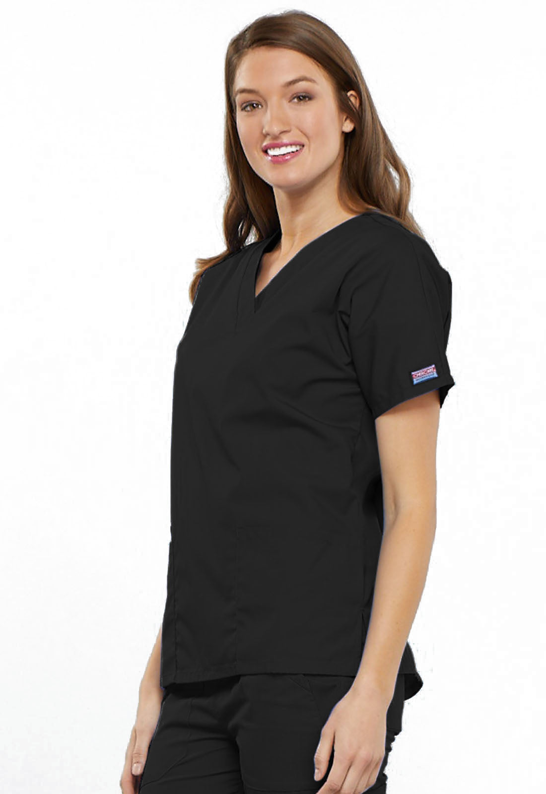 Originals 4700 V-Neck Top Black Model Image Right Side | Cherokee Workwear