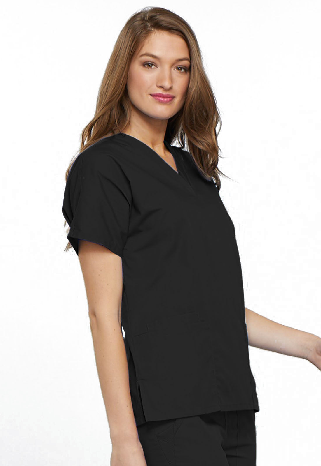 Originals 4700 V-Neck Top Black Model Image Left Side | Cherokee Workwear