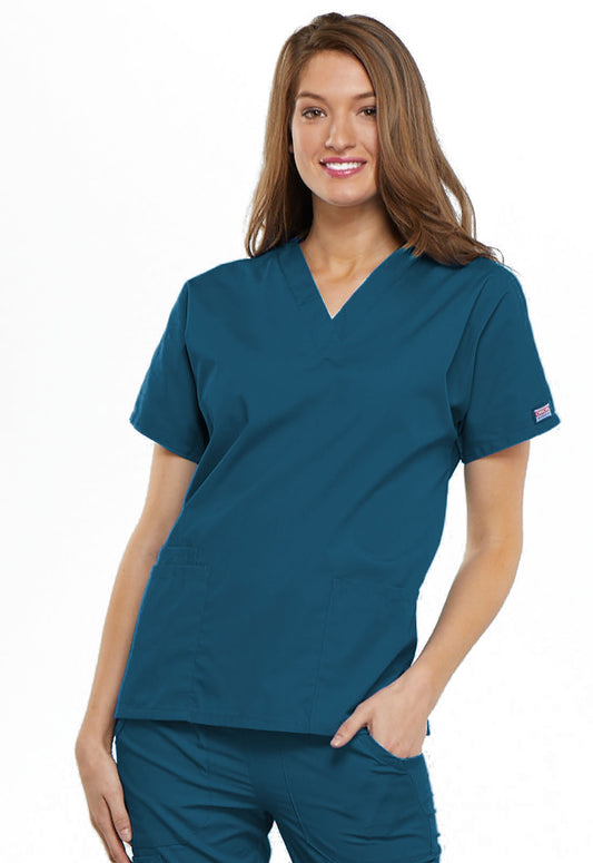 Originals 4700 V-Neck Top Caribbean Blue Model Image Front | Cherokee Workwear