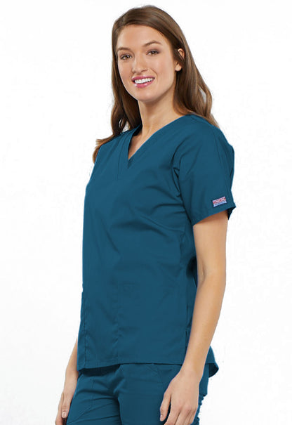 Originals 4700 V-Neck Top Caribbean Blue Model Image Right Side | Cherokee Workwear