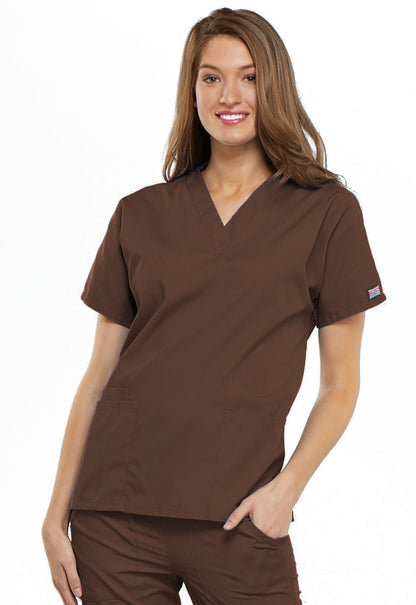 Originals 4700 V-Neck Top Chocolate Model Image Front | Cherokee Workwear