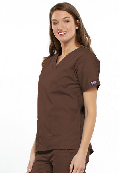 Originals 4700 V-Neck Top Chocolate Model Image Right Side | Cherokee Workwear