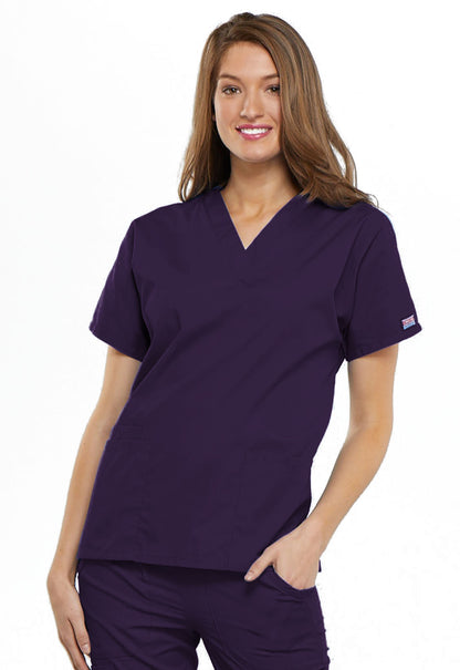 Originals 4700 V-Neck Top Eggplant Model Image Front | Cherokee Workwear