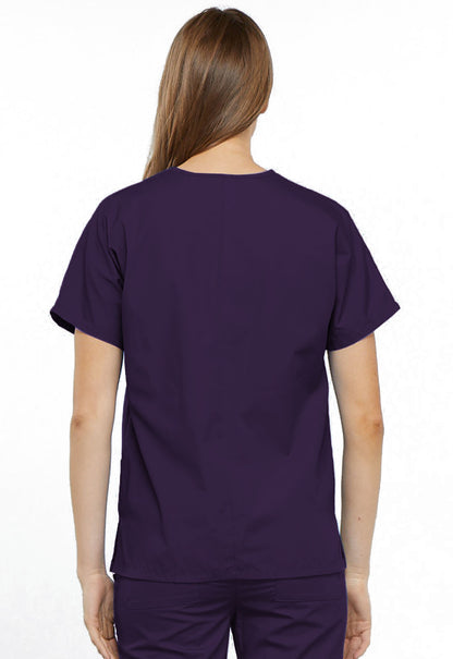 Originals 4700 V-Neck Top Eggplant Model Image Back | Cherokee Workwear