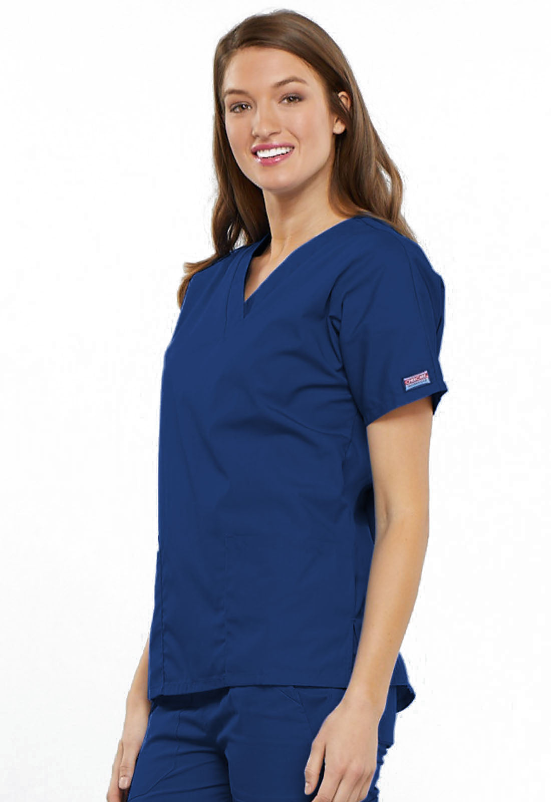 Originals 4700 V-Neck Top Galaxy Blue Model Image Right Side | Cherokee Workwear