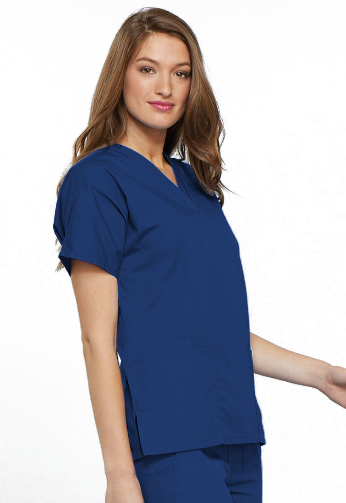 Originals 4700 V-Neck Top Galaxy Blue Model Image Left Side | Cherokee Workwear