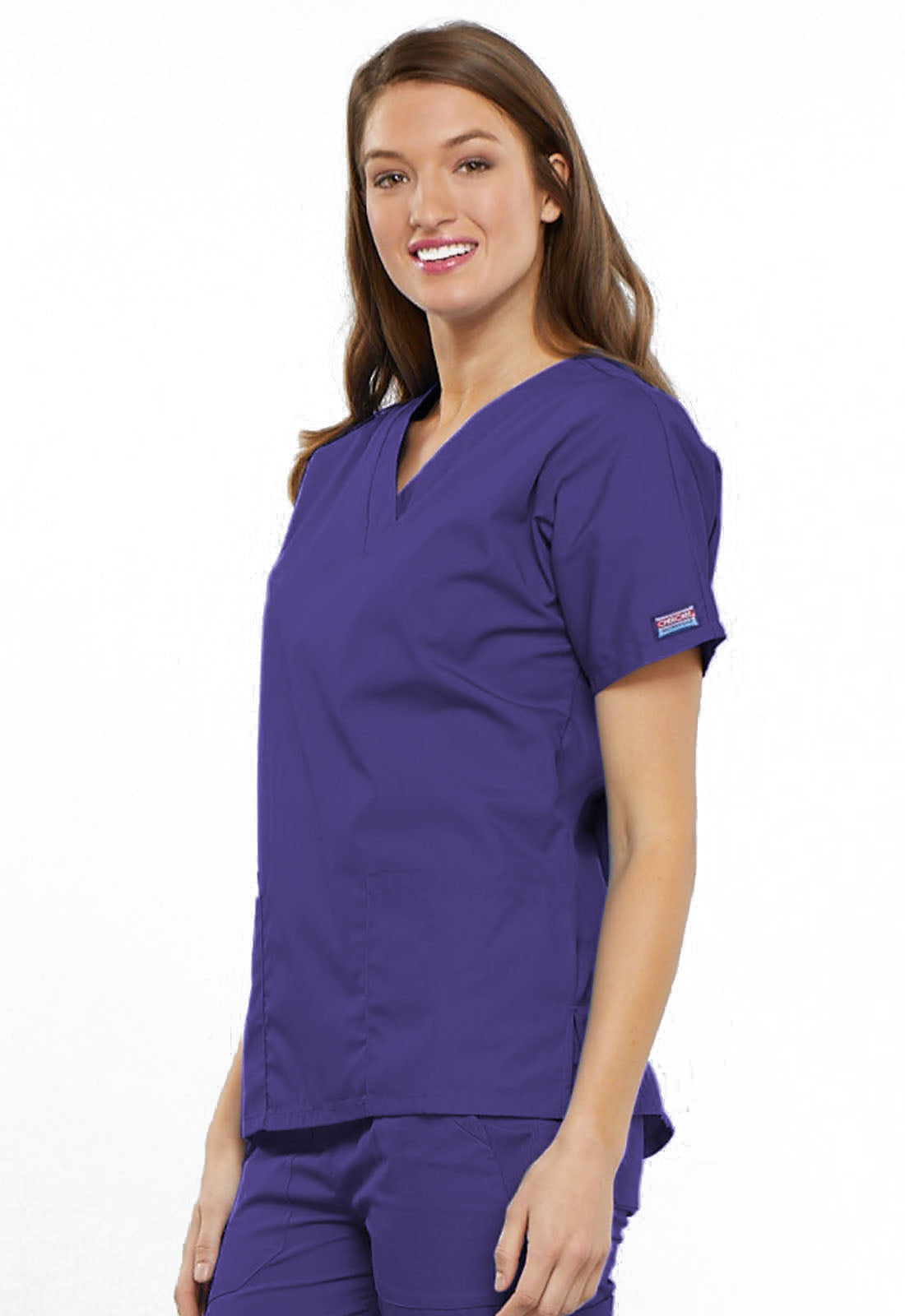 Originals 4700 V-Neck Top Grape Model Image Right Side | Cherokee Workwear