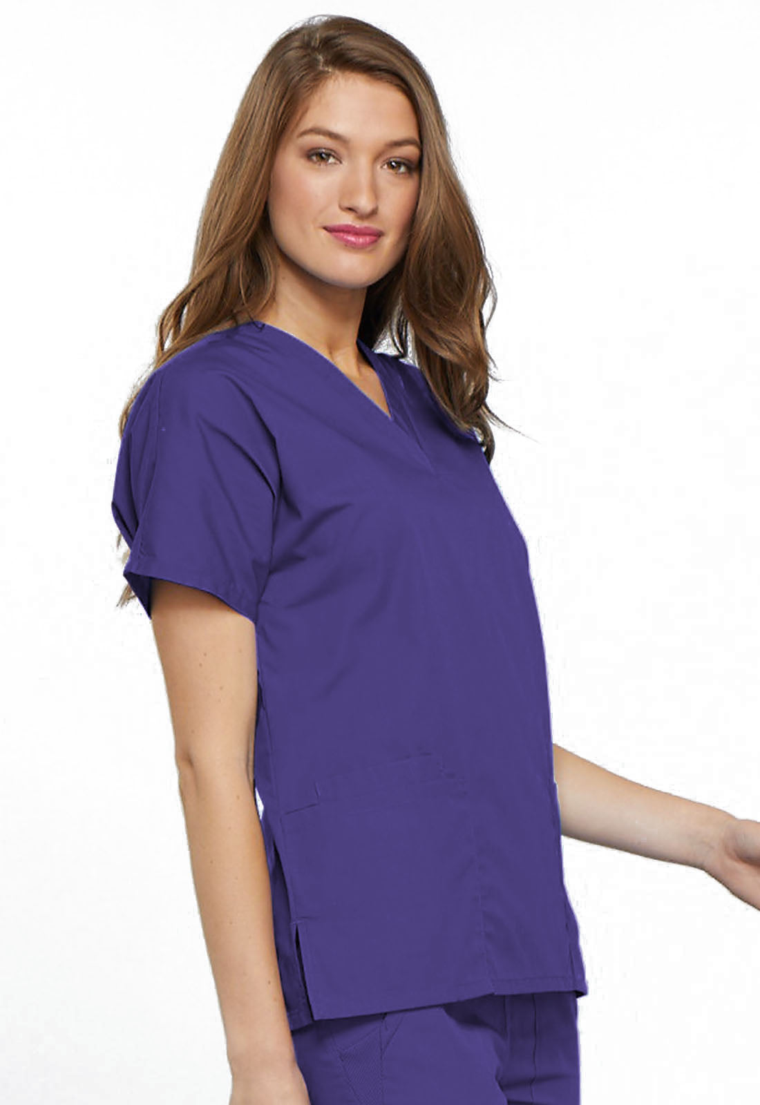 Originals 4700 V-Neck Top Grape Model Image Left Side | Cherokee Workwear