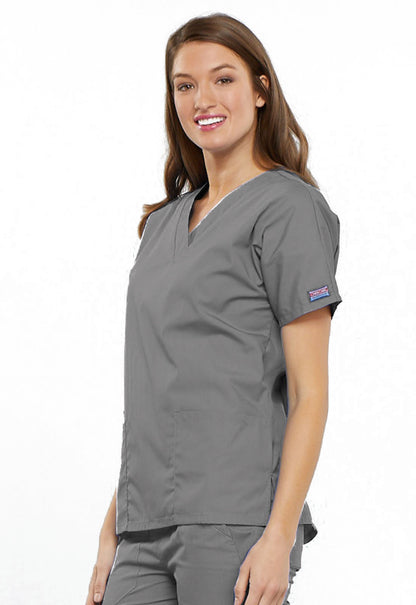 Originals 4700 V-Neck Top Grey Model Image Right Side | Cherokee Workwear