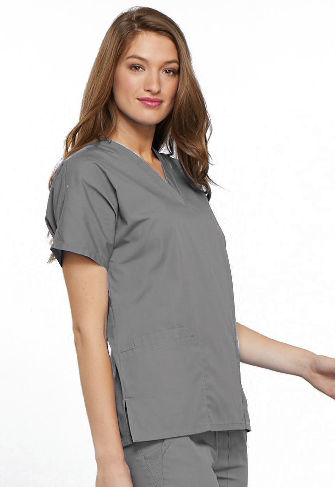 Originals 4700 V-Neck Top Grey Model Image Left Side | Cherokee Workwear