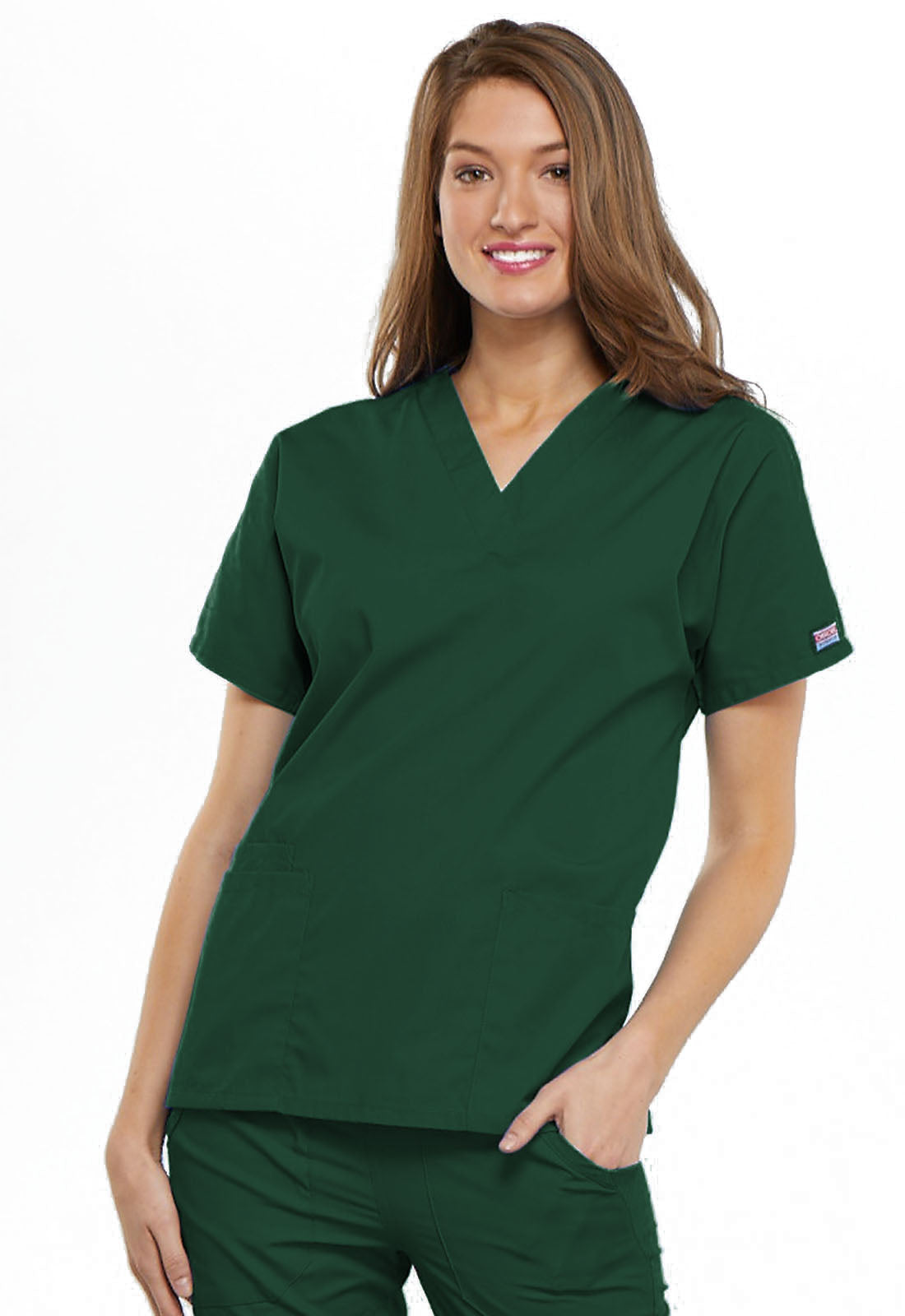 Originals 4700 V-Neck Top Hunter Green Model Image Front | Cherokee Workwear