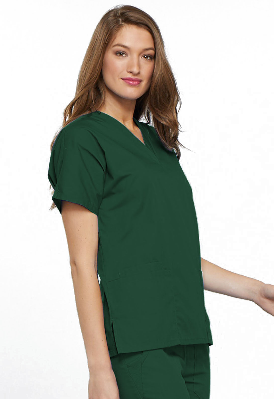 Originals 4700 V-Neck Top Hunter Green Model Image Left Side | Cherokee Workwear