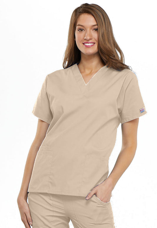 Originals 4700 V-Neck Top Khaki Model Image Front | Cherokee Workwear