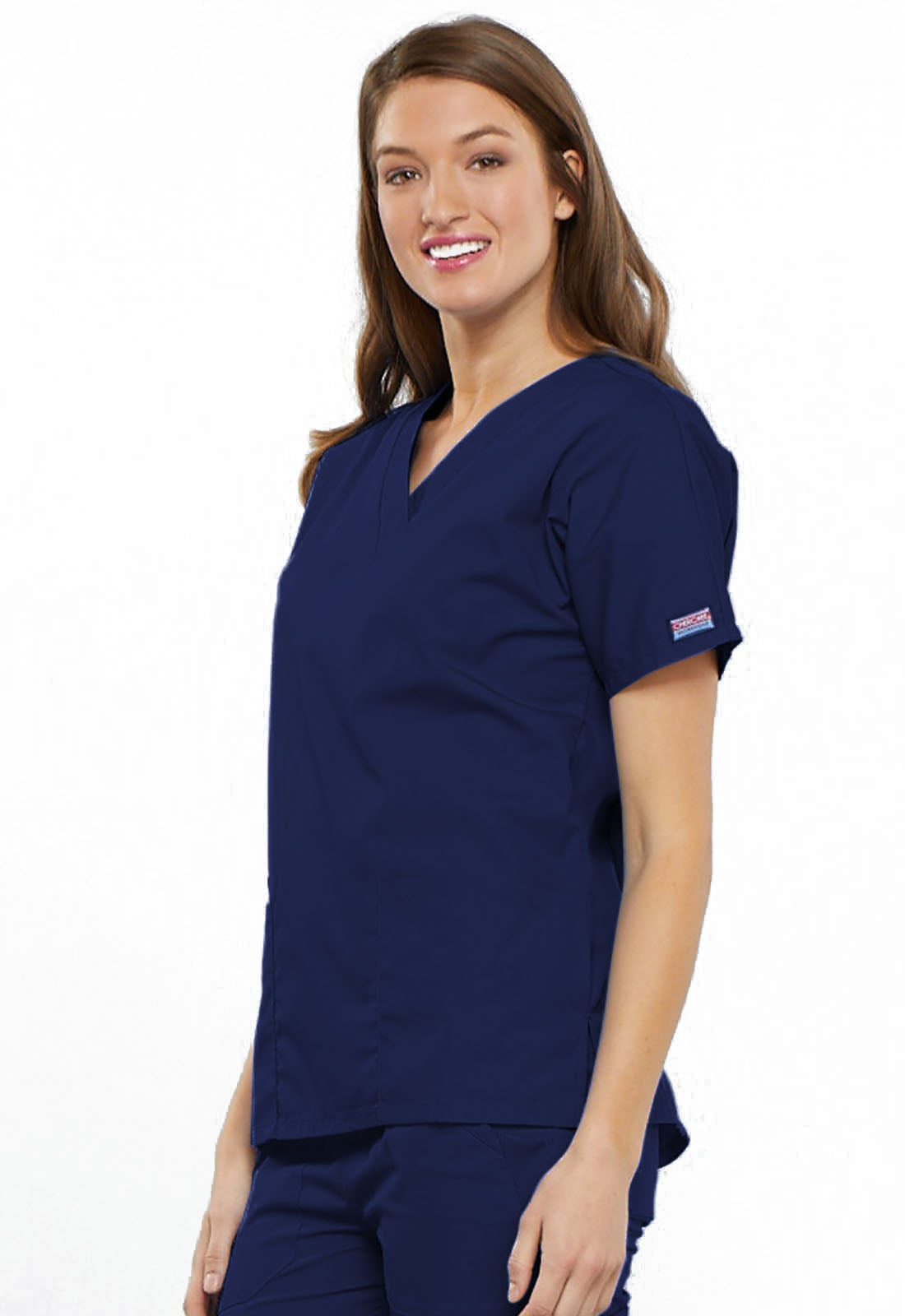 Originals 4700 V-Neck Top Navy Model Image Right Side | Cherokee Workwear