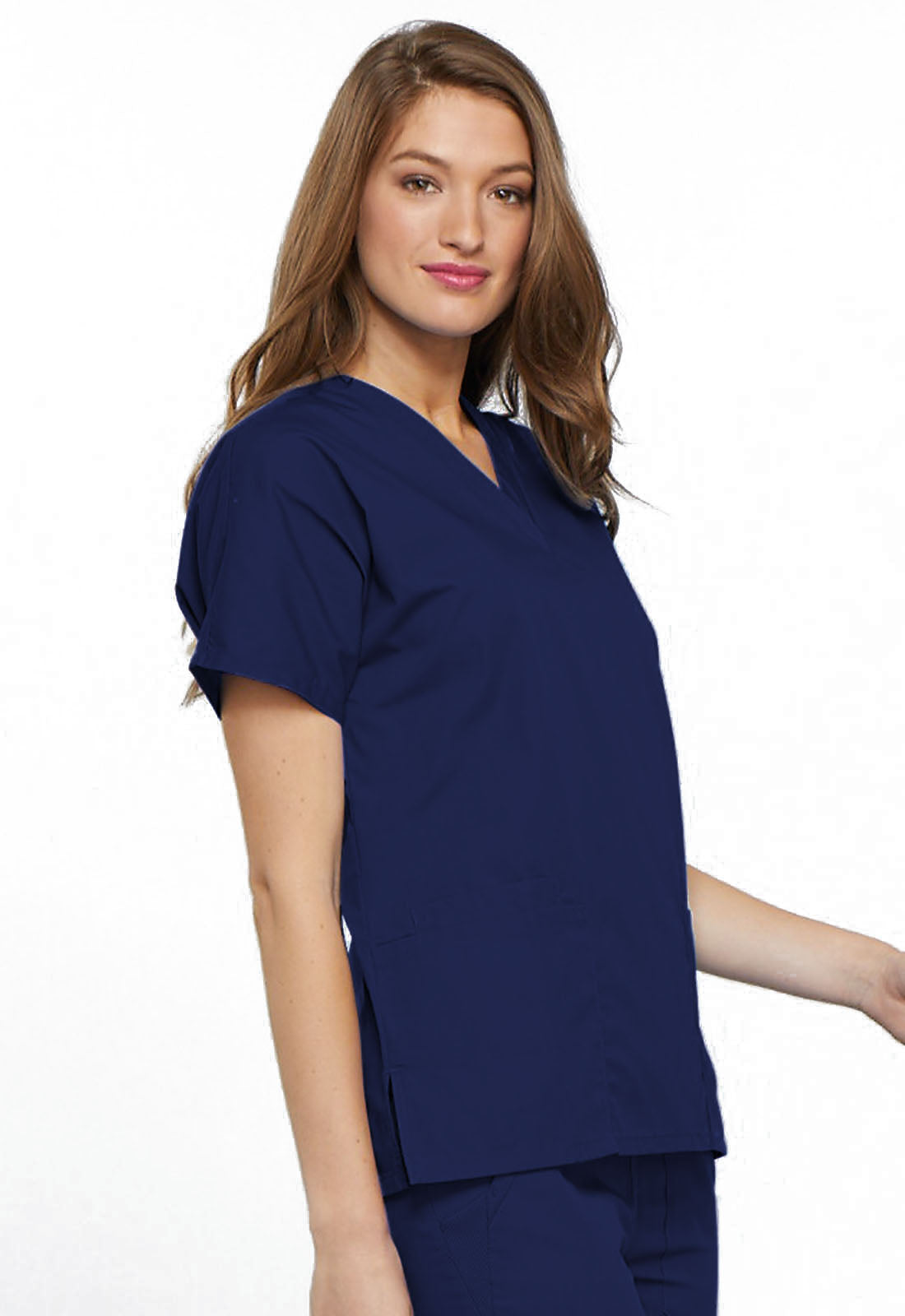 Originals 4700 V-Neck Top Navy Model Image Left Side | Cherokee Workwear