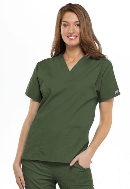 Originals 4700 V-Neck Top Olive Model Image Front | Cherokee Workwear