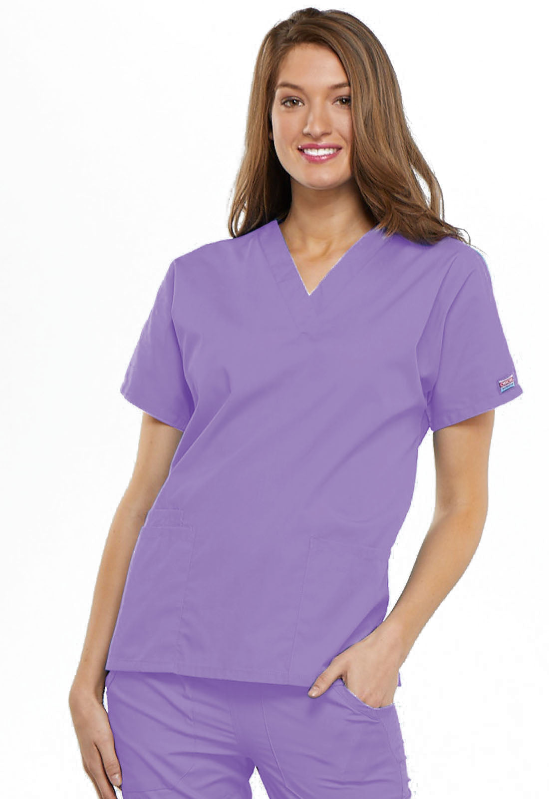 Originals 4700 V-Neck Top Orchid Model Image Front | Cherokee Workwear