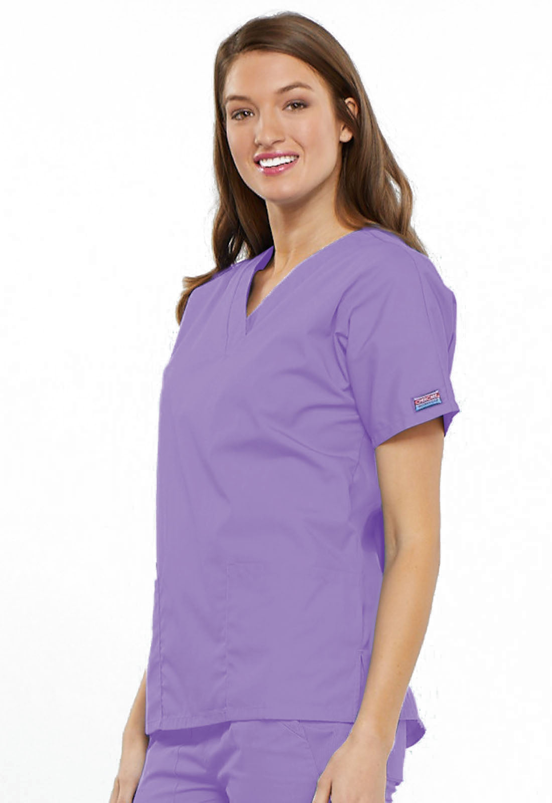 Originals 4700 V-Neck Top Orchid Model Image Right Side | Cherokee Workwear