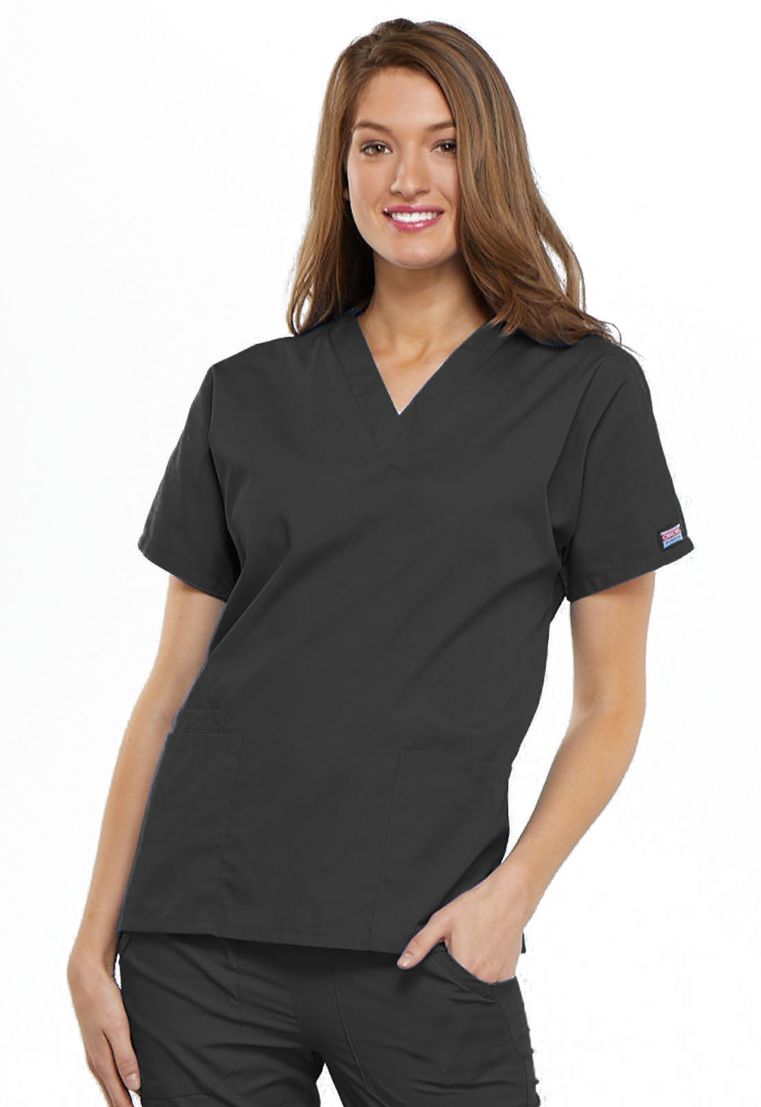 Originals 4700 V-Neck Top Pewter Model Image Front | Cherokee Workwear