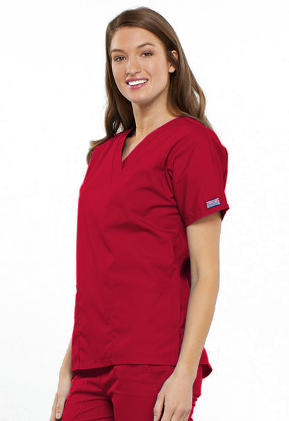 Originals 4700 V-Neck Top Red Model Image Right Side | Cherokee Workwear