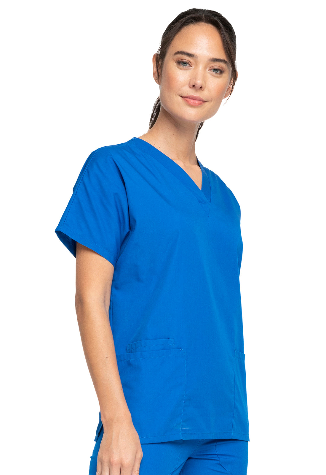 Originals 4700 V-Neck Top Royal Model Image Left Side | Cherokee Workwear