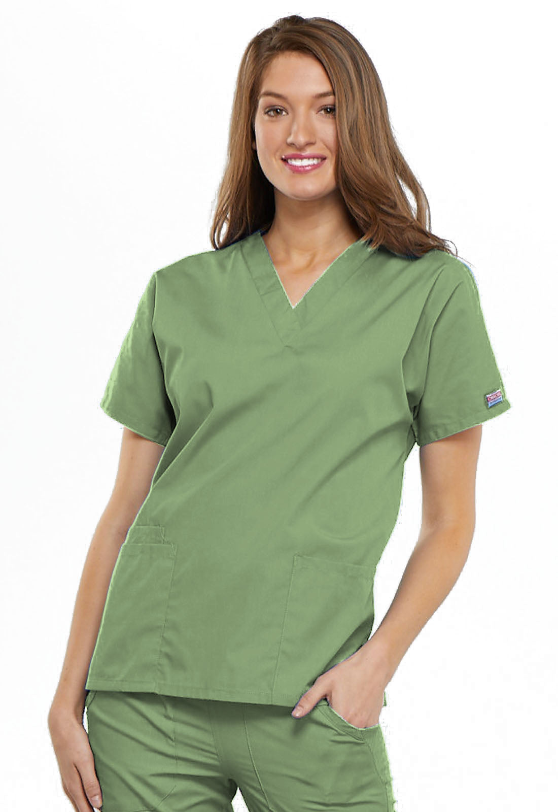 Originals 4700 V-Neck Top Sage Green Model Image Front | Cherokee Workwear