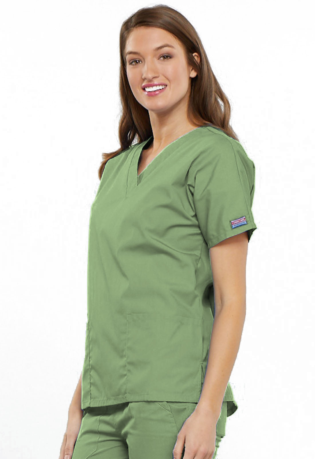 Originals 4700 V-Neck Top Sage Green Model Image Right Side | Cherokee Workwear