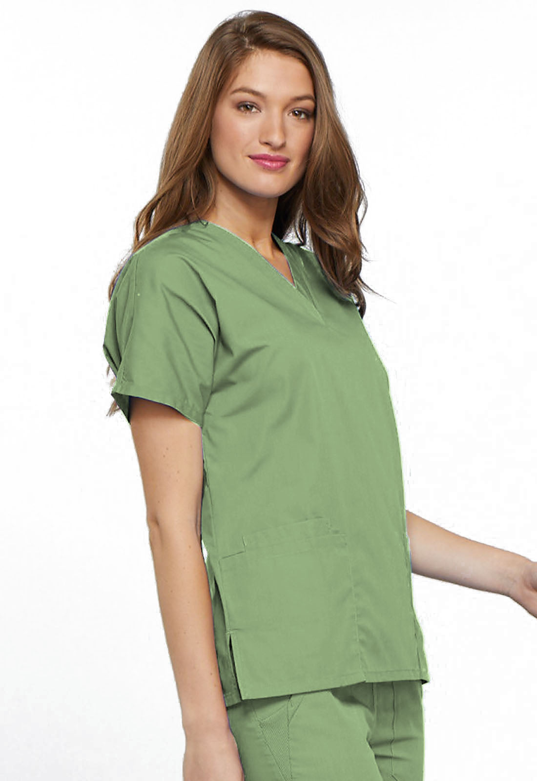 Originals 4700 V-Neck Top Sage Green Model Image Left Side | Cherokee Workwear