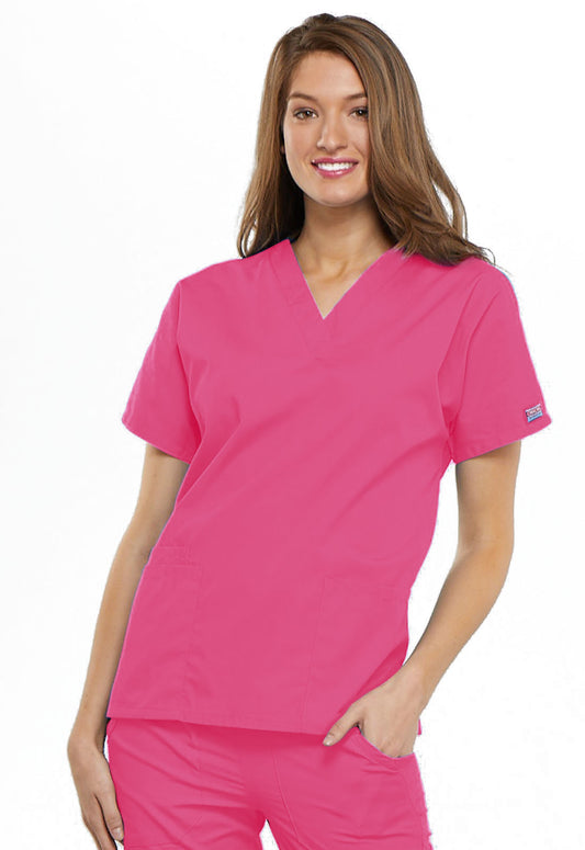 Originals 4700 V-Neck Top Shocking Pink Model Image Front | Cherokee Workwear