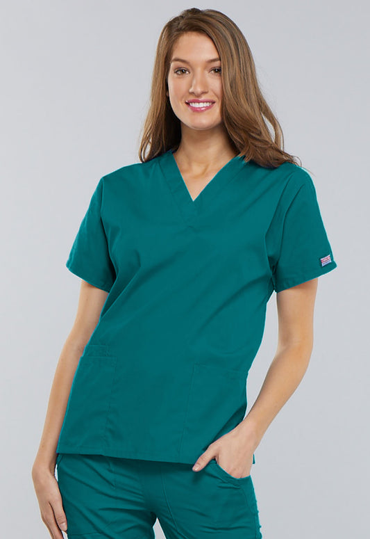 Originals 4700 V-Neck Top Teal Blue Model Image Front | Cherokee Workwear