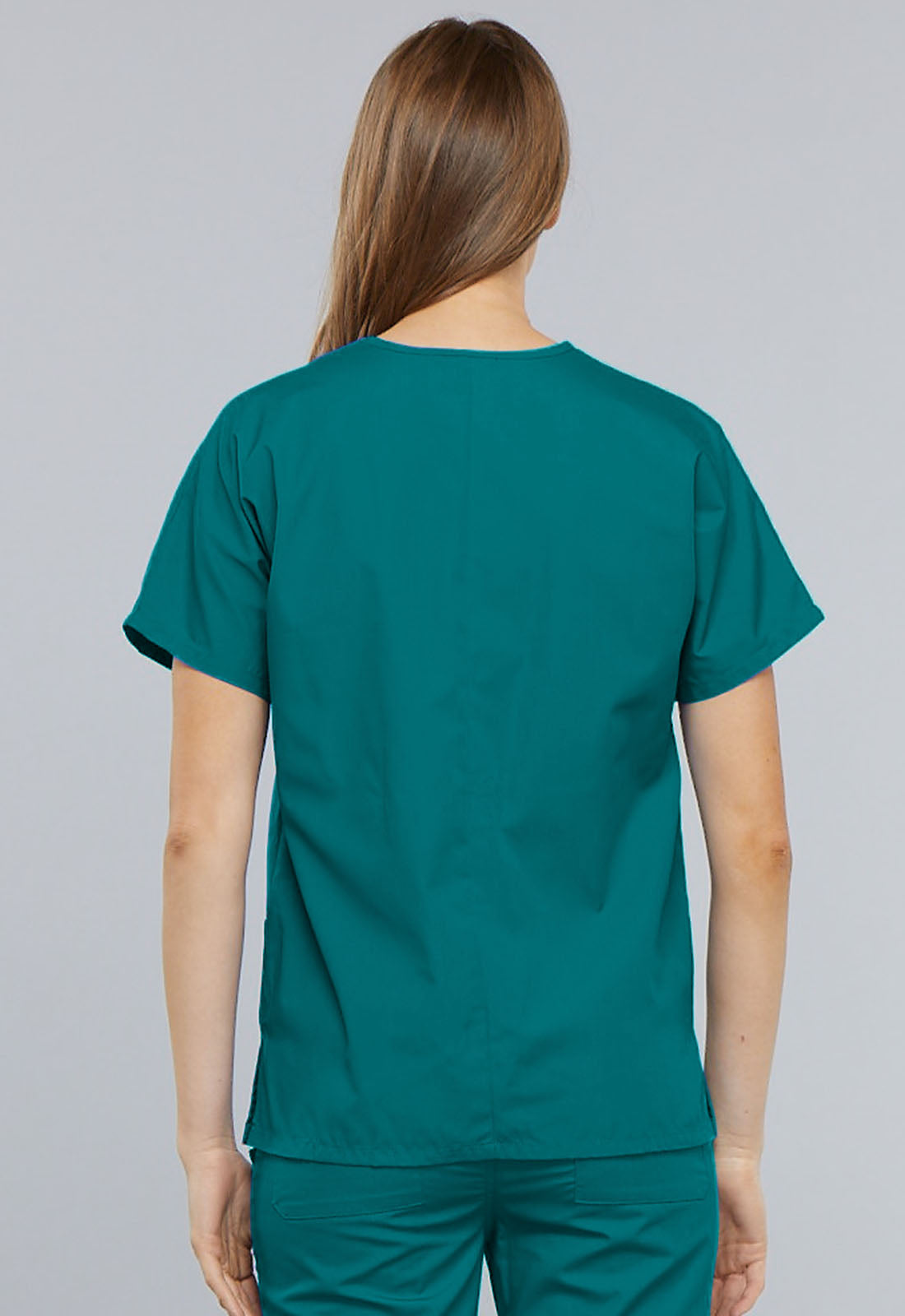 Originals 4700 V-Neck Top Teal Blue Model Image Back | Cherokee Workwear