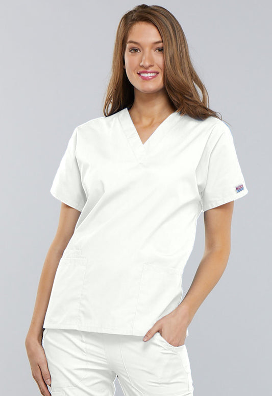 Originals 4700 V-Neck Top White Model Image Front | Cherokee Workwear