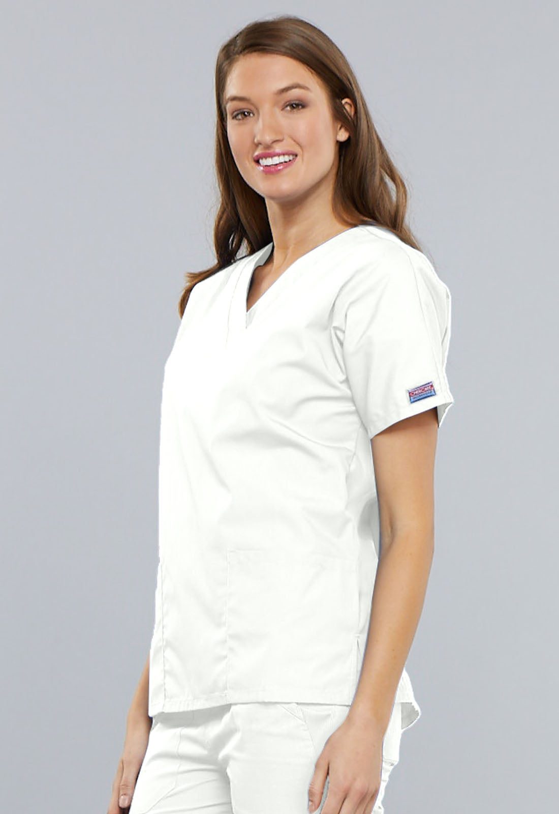 Originals 4700 V-Neck Top White Model Image Right Side | Cherokee Workwear