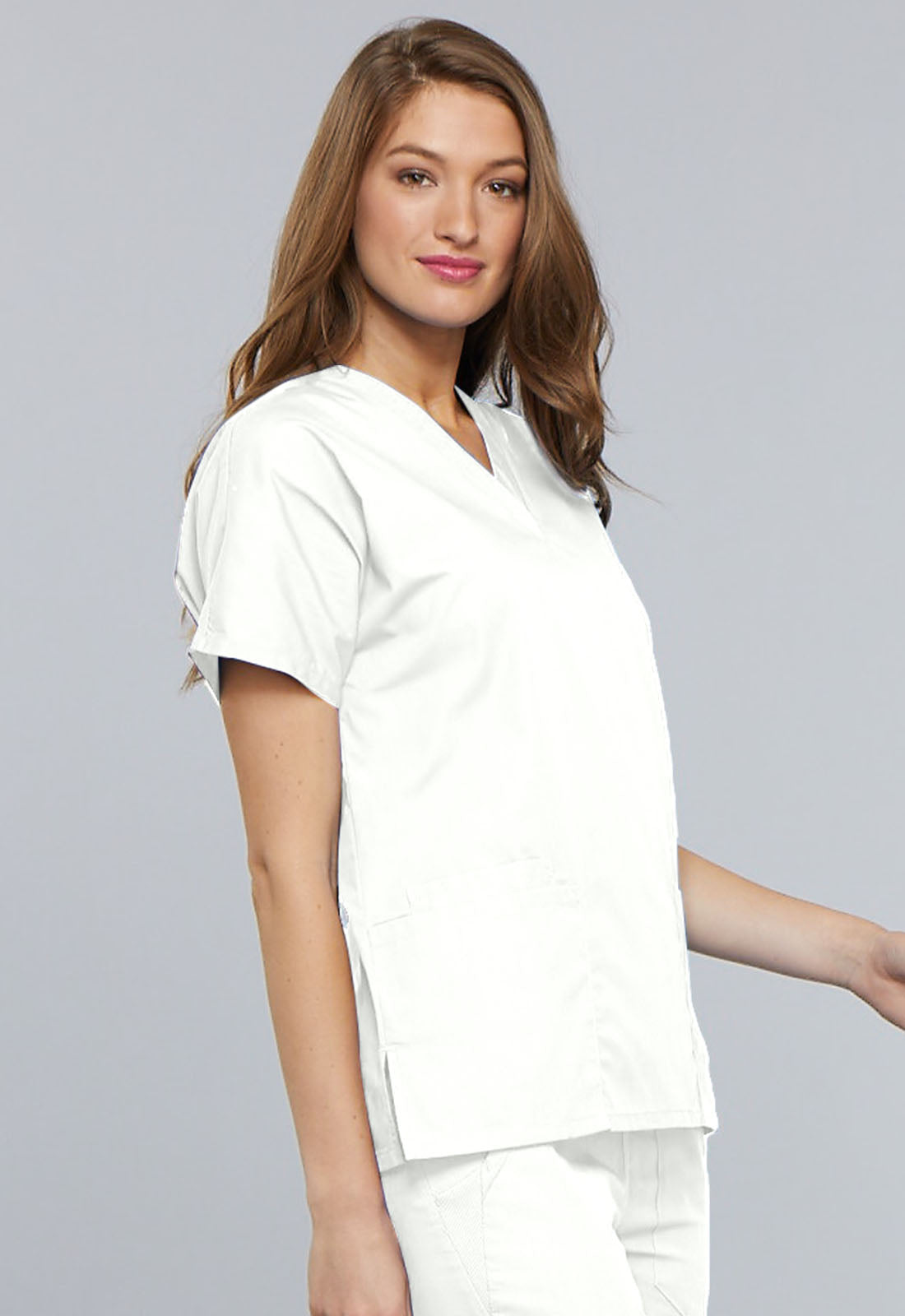 Originals 4700 V-Neck Top White Model Image Left Side | Cherokee Workwear