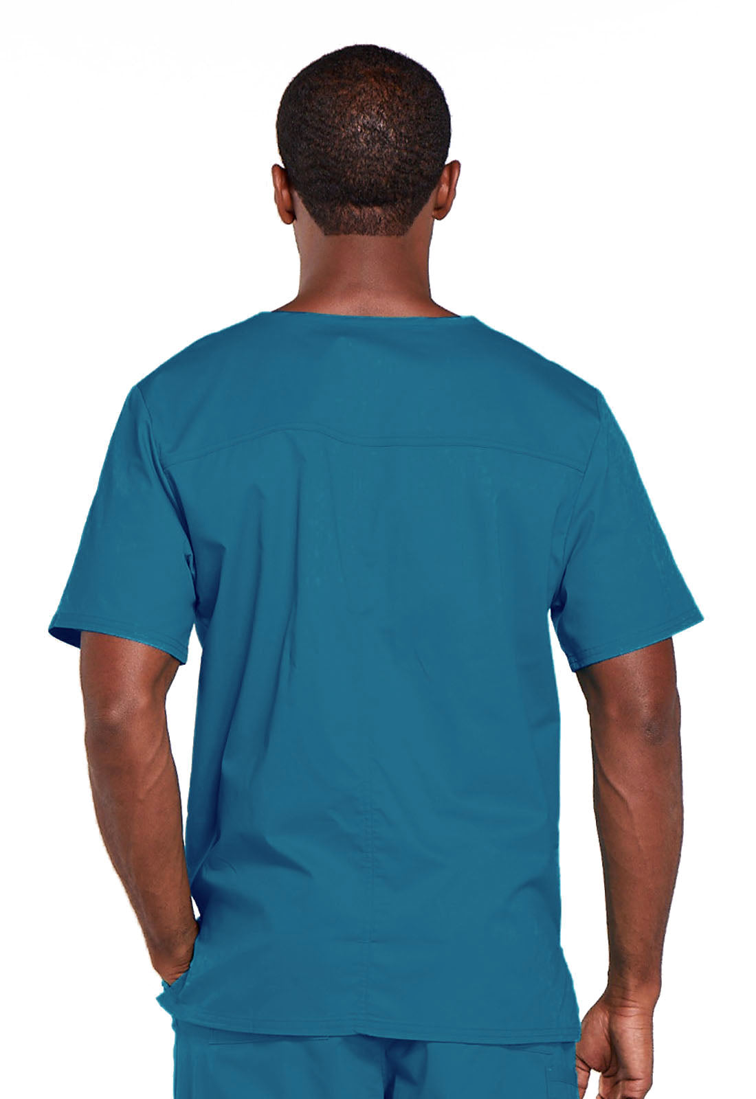 Core Stretch 4725 Unisex V-Neck Top Caribbean Blue Model Image Back | Cherokee Workwear