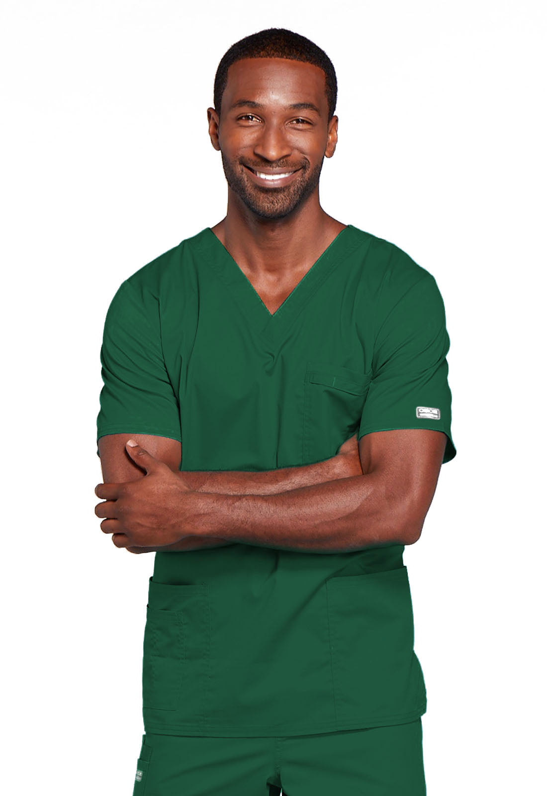 Core Stretch 4725 Unisex V-Neck Top Hunter Green Model Image Front | Cherokee Workwear