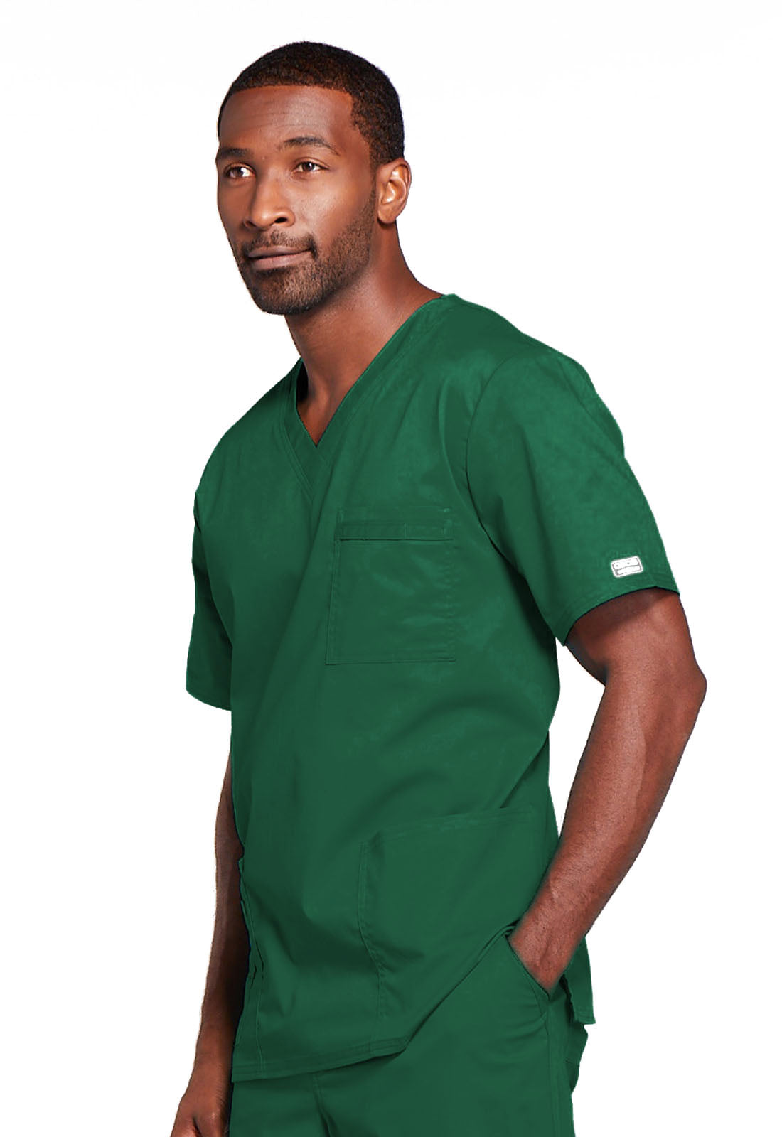 Core Stretch 4725 Unisex V-Neck Top Hunter Green Model Image Right Side | Cherokee Workwear