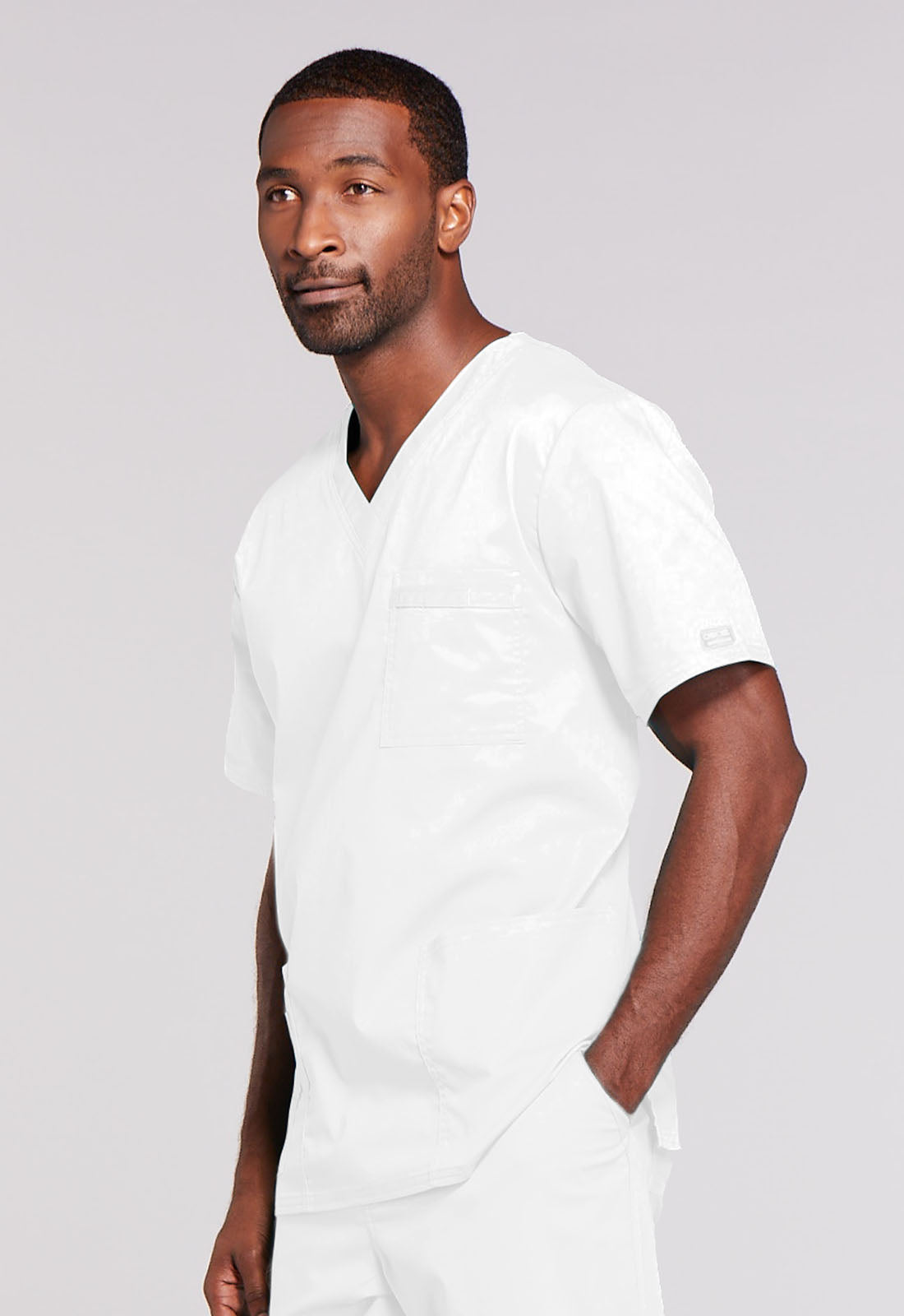 Core Stretch 4725 Unisex V-Neck Top White Model Image Right Side | Cherokee Workwear