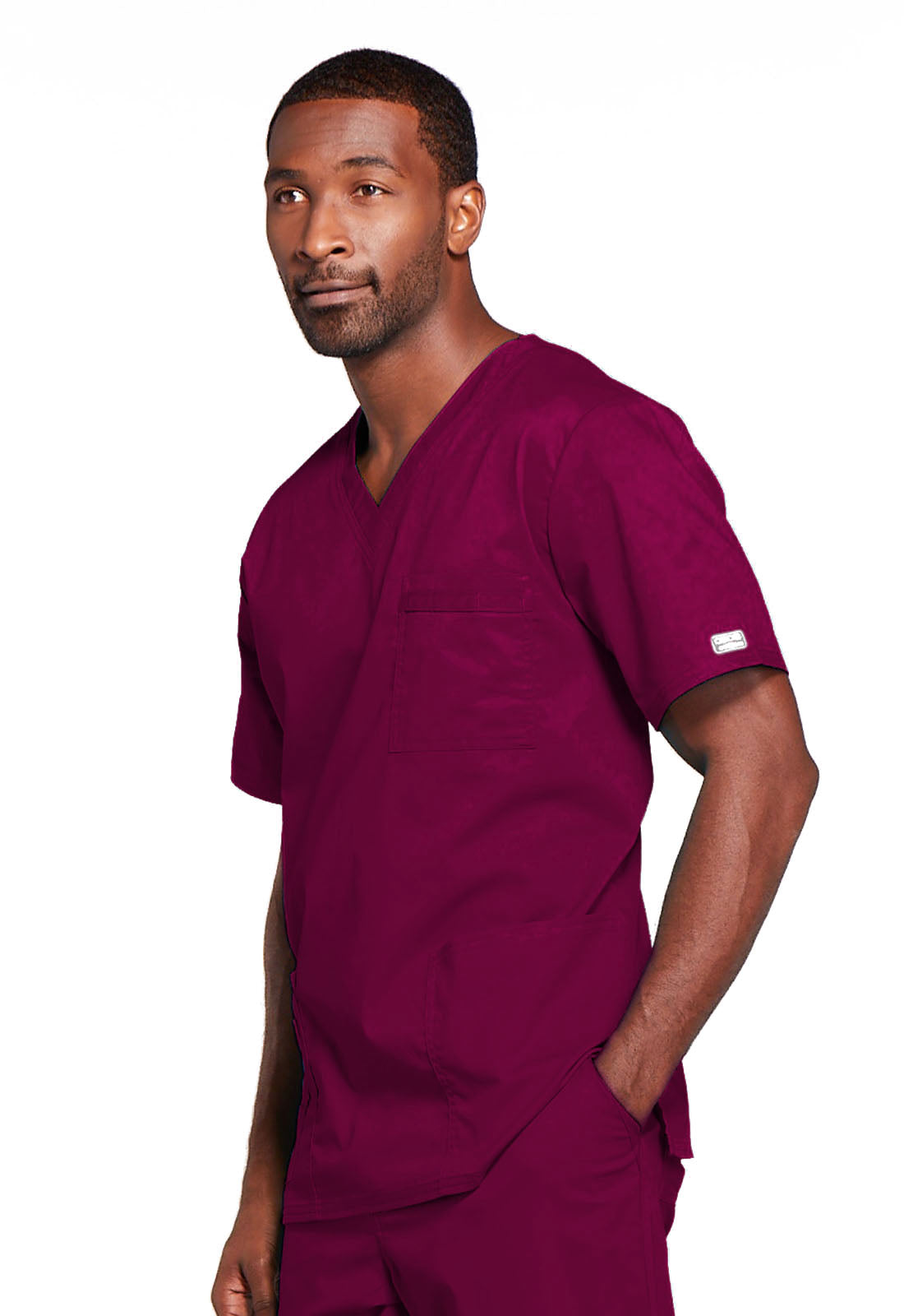 Core Stretch 4725 Unisex V-Neck Top Wine Model Image Right Side | Cherokee Workwear