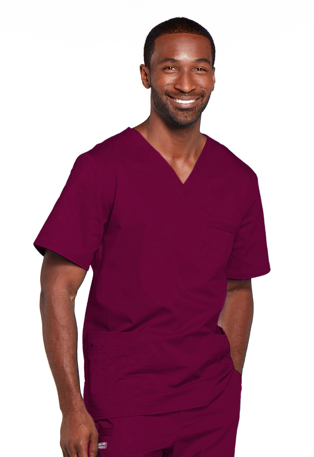 Core Stretch 4725 Unisex V-Neck Top Wine Model Image Left Side | Cherokee Workwear