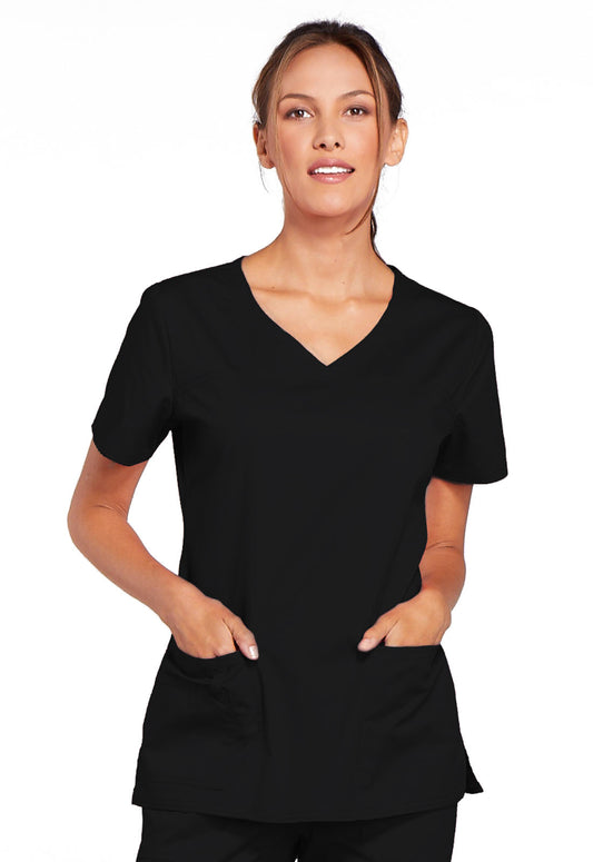 Core Stretch 4727 V-Neck Top Black Model Image Front | Cherokee Workwear