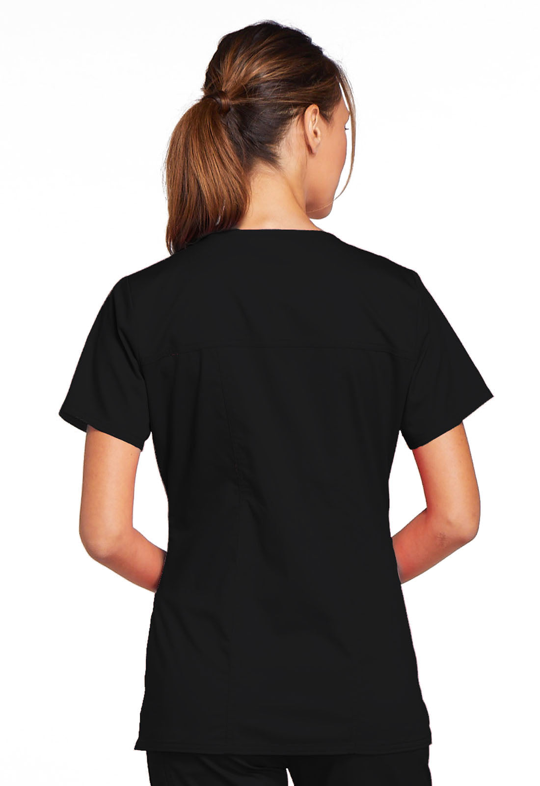 Core Stretch 4727 V-Neck Top Black Model Image Back | Cherokee Workwear