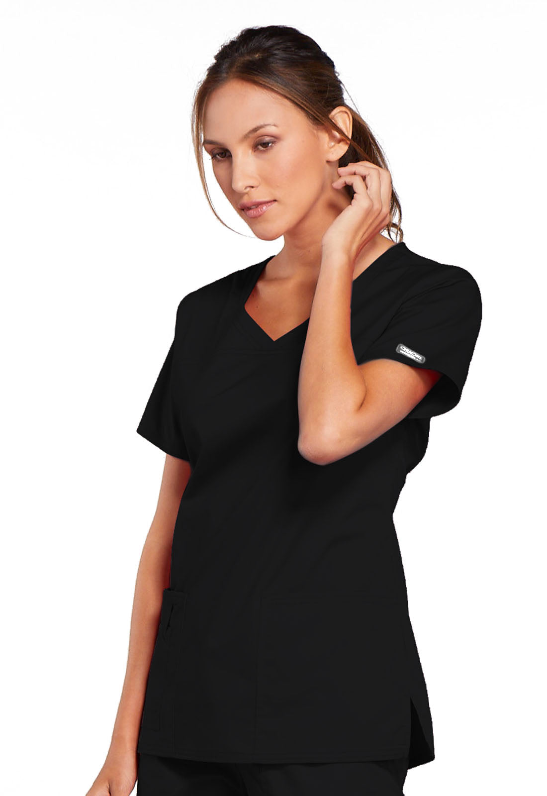 Core Stretch 4727 V-Neck Top Black Model Image Right Side | Cherokee Workwear