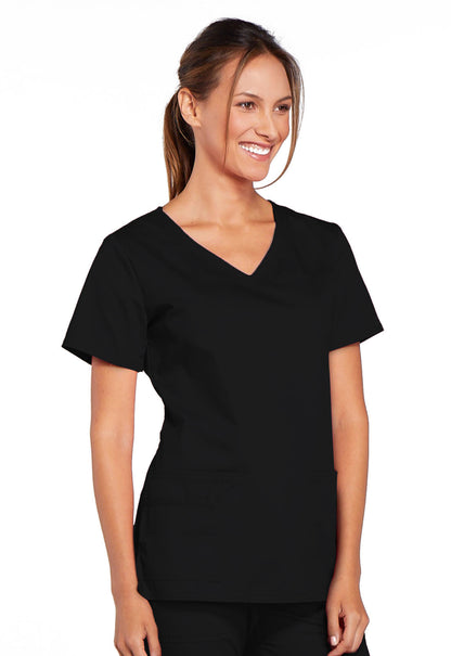 Core Stretch 4727 V-Neck Top Black Model Image Left Side | Cherokee Workwear