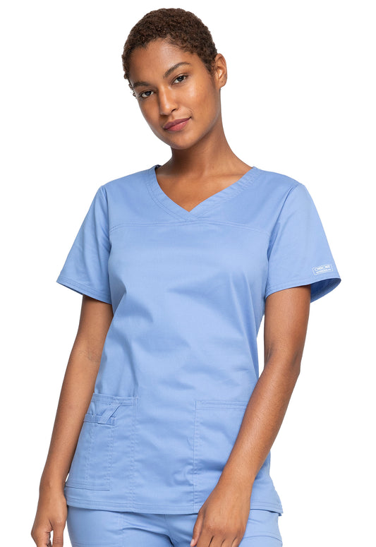 Core Stretch 4727 V-Neck Top Ciel Model Image Front | Cherokee Workwear