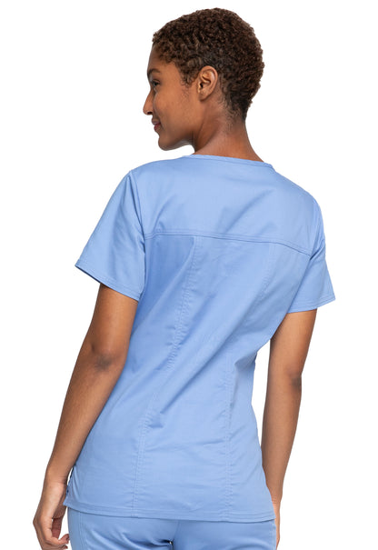 Core Stretch 4727 V-Neck Top Ciel Model Image Back | Cherokee Workwear